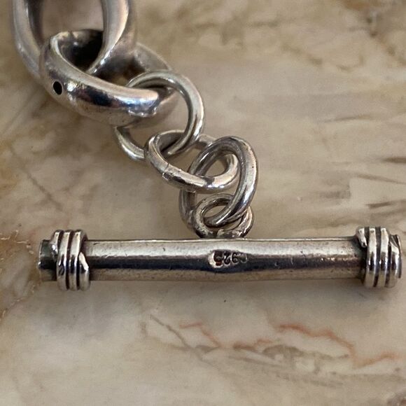 925 Sterling Silver Chunky Oval Links Toggle Bracelet 9” - Picture 6 of 9